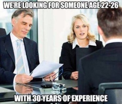 A funny meme of a candidate in an interview for a digital marketing job, but not having enough experience