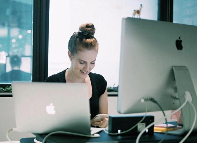 Jessa Platz working on digital recruitment tasks.