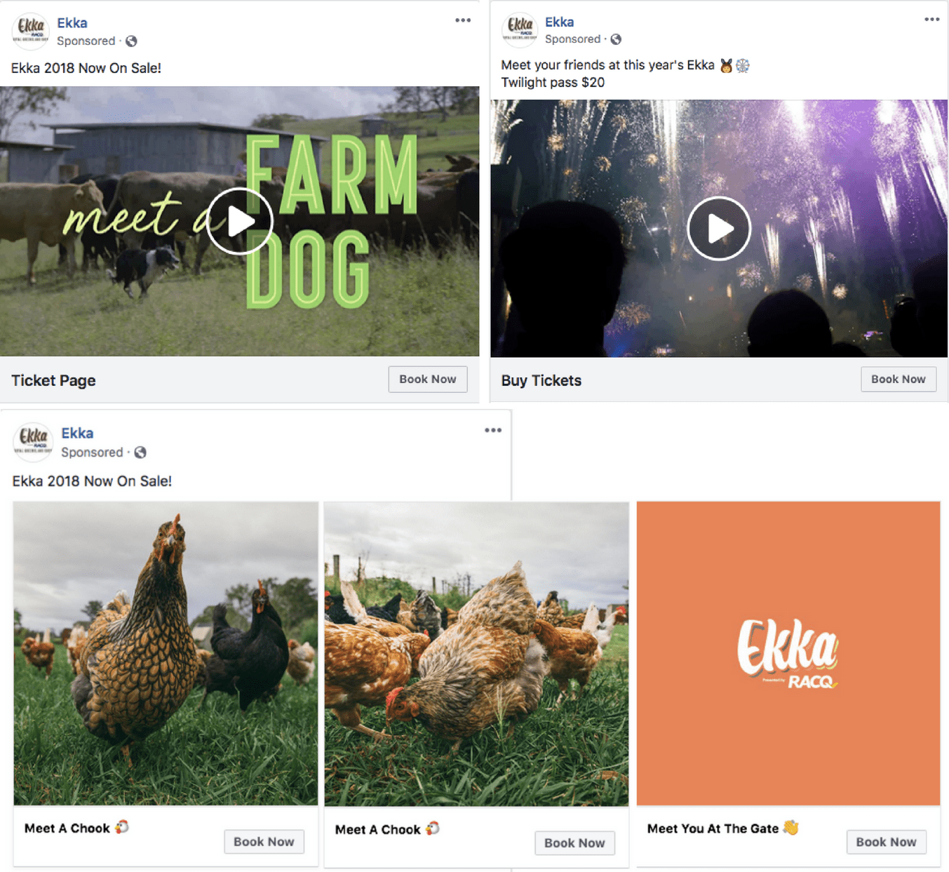 Screenshots of the Facebook ads targeting users for the 2018 Brisbane Ekka.
