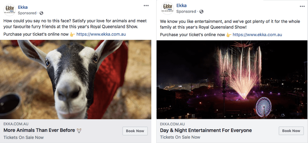 Facebook ads promoting the Brisbane Ekka, created by Digital Marketer, Lachlan Kirkwood.