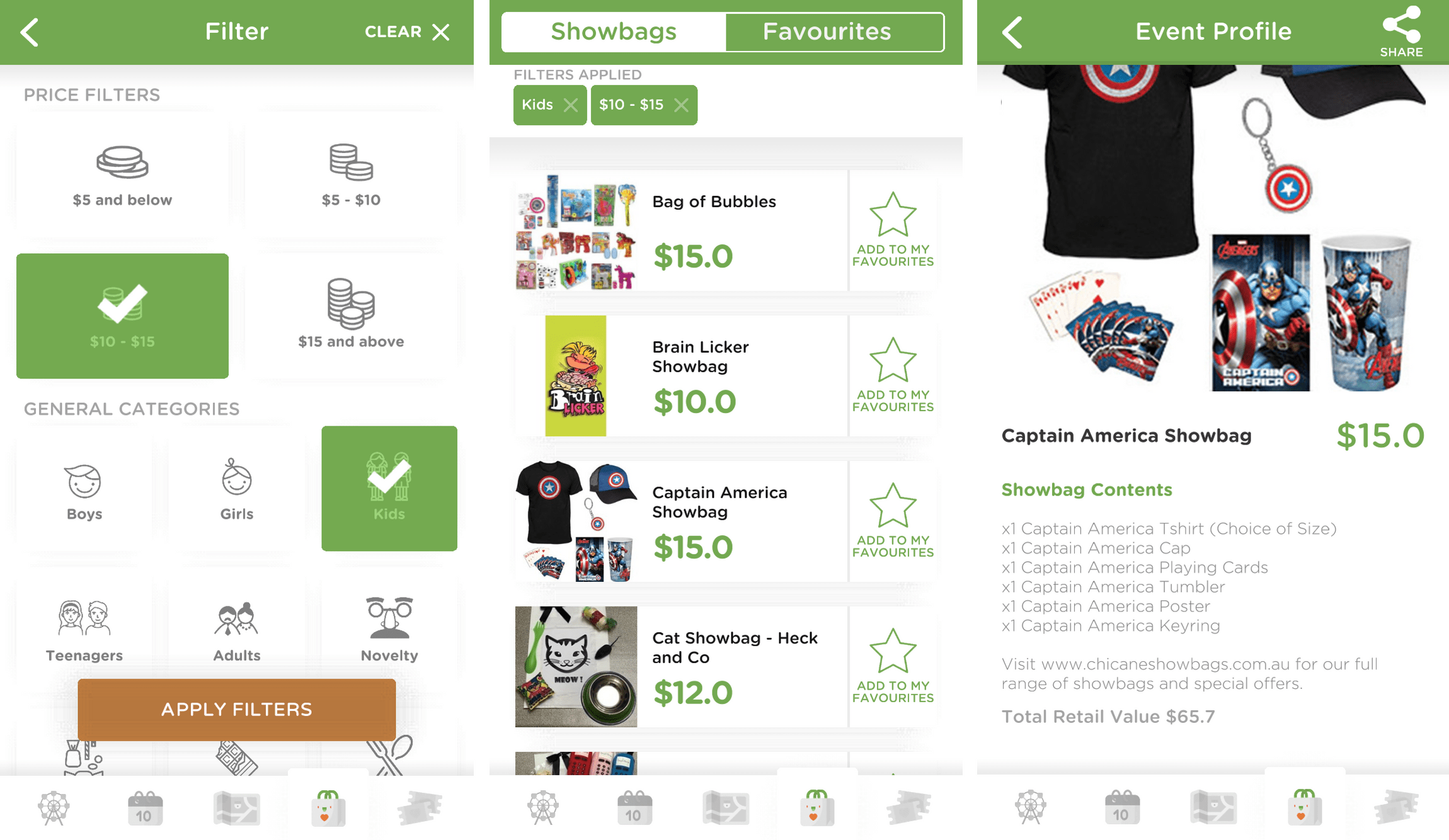 Brisbane Ekka mobile application user interface.