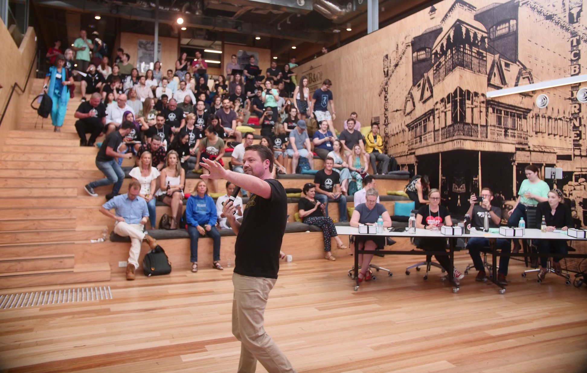 Crowd presenting at Brisbane's 2019 Startup Weekend.