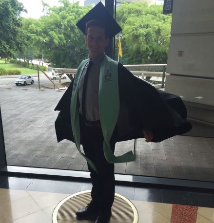 Lachlan Kirkwood graduating a digital marketing degree.