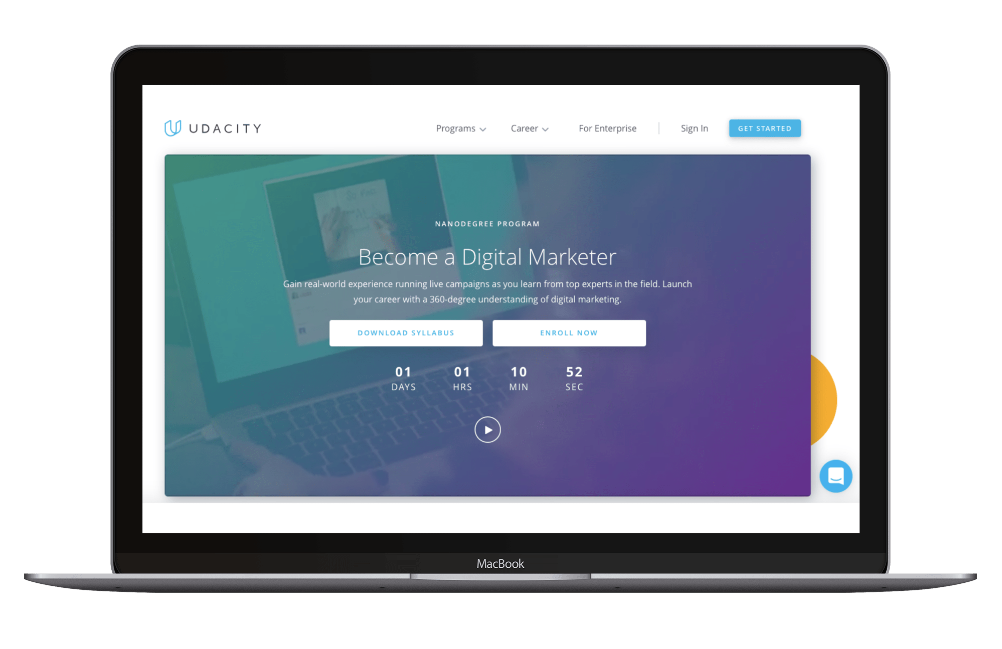 Screenshot of online digital marketing training platform, Udacity.