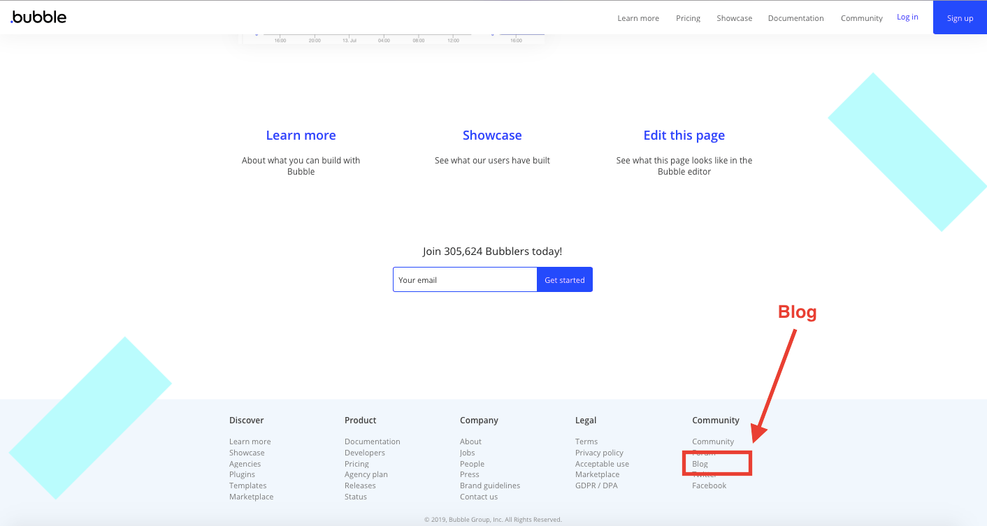 Bubble.io website blog UI.