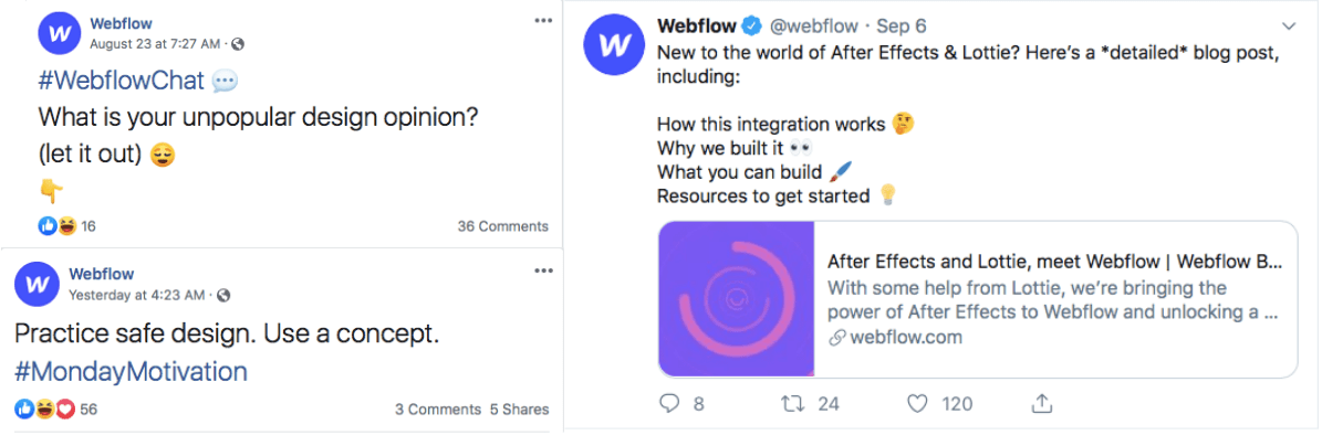 Webflow social media posts.