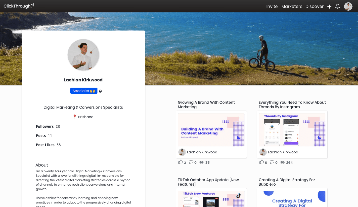 ClickThrough digital marketing user profile.